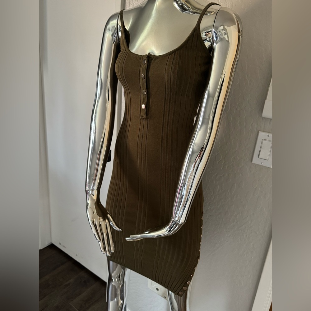 Guess Olive Green Ribbed Mini Dress